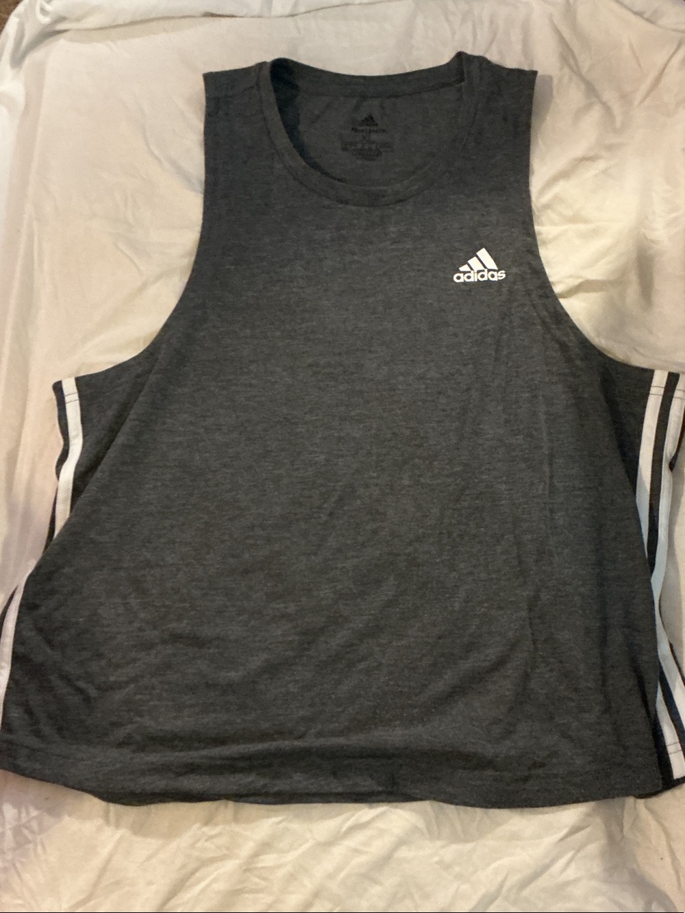 adidas Dark Gray Tank Top with White Logo and Side Stripes